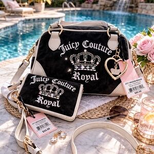 NWT Juicy Couture Kingdom Bowler Bag – Liquorice – with matching wallet